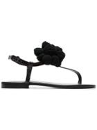 Álvaro Black Arjan Pom Pom Leather Sandals