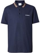 Burberry Icon Stripe Detail Cotton Piqué Polo Shirt - Blue