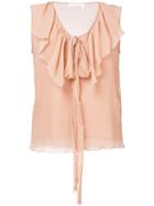 See By Chloé - Ruffled Sleeveless Blouse - Women - Silk/cotton - 38, Pink/purple, Silk/cotton