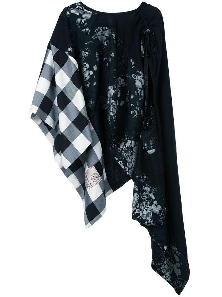 Antonio Marras - Asymmetric Gingham Panel Cape - Women - Cotton/linen/flax/acetate/viscose - 44, Black, Cotton/linen/flax/acetate/viscose