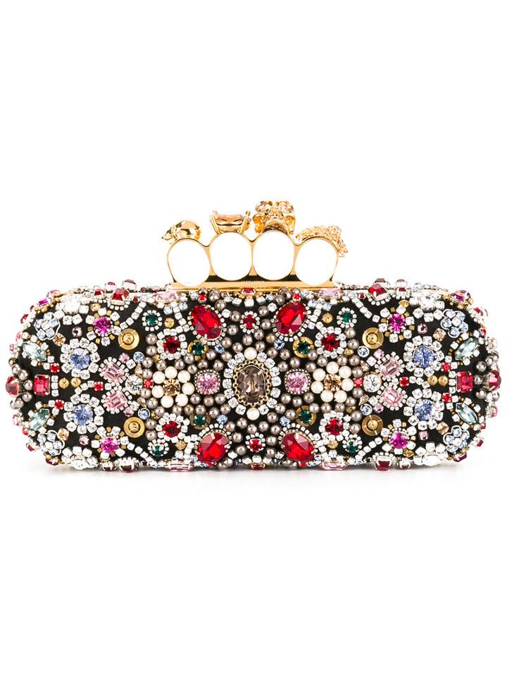 Alexander Mcqueen Knuckle Long Box Clutch, Women's, Black, Silk/viscose/glass/metal (other)