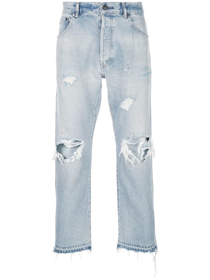 John Elliott Ripped Stonewashed Jeans - Blue