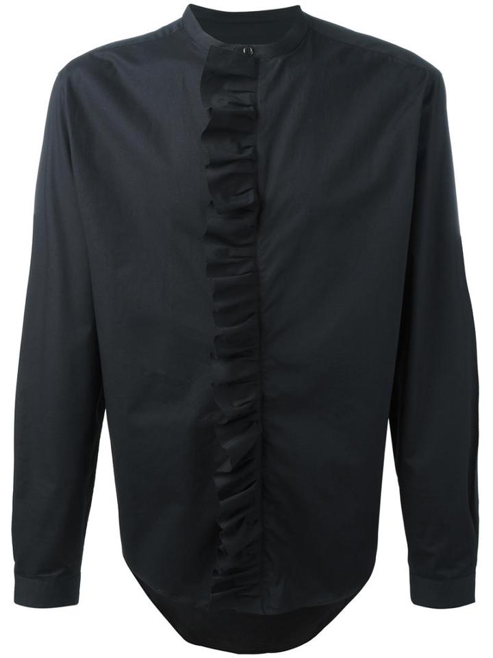 Christian Pellizzari Ruffle Detail Shirt, Men's, Size: 50, Black, Cotton
