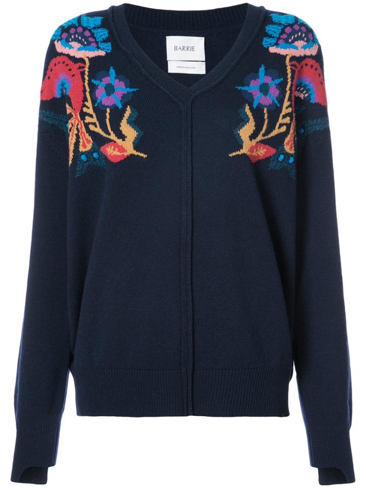 Barrie V-neck Flower Jumper - Blue