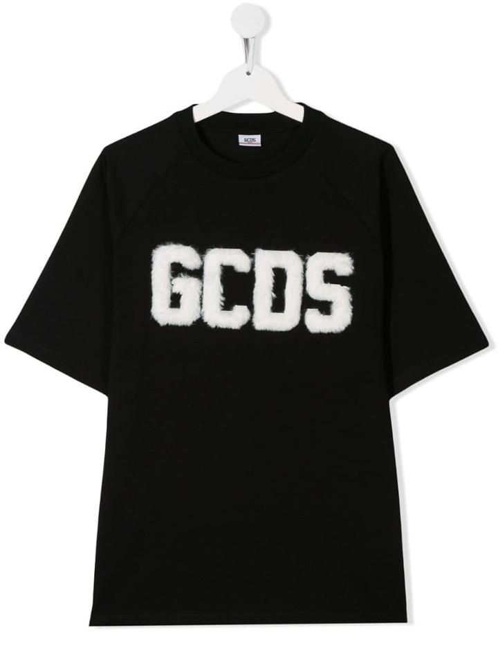 Gcds Kids Teen Contrast Fluffy Logo T-shirt - Black