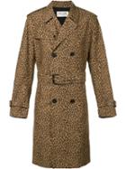 Saint Laurent Leopard Print Trench Coat, Men's, Size: 50, Brown, Cotton