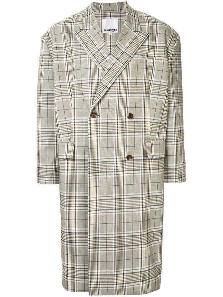 Ground Zero Checked Double Breasted Coat - Brown