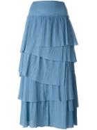 Sonia Rykiel Tiered Pleat Skirt, Women's, Size: 36, Blue, Cotton