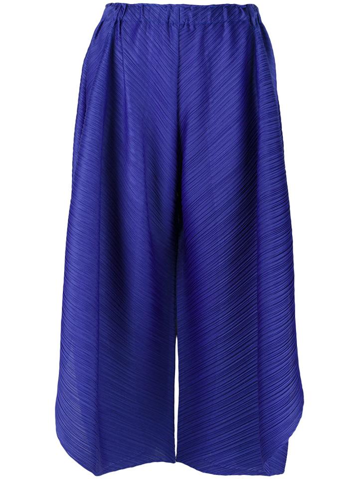 Pleats Please By Issey Miyake Wide-legged Cropped Trousers, Women's, Size: 1, Blue, Polyester