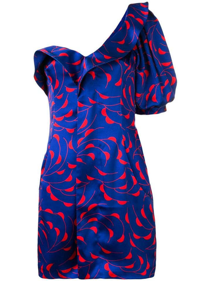 Self-portrait Printed One Shoulder Dress - Blue