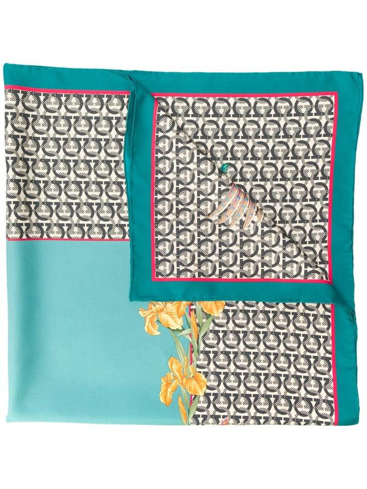 Salvatore Ferragamo Floral Gancini Scarf - Blue