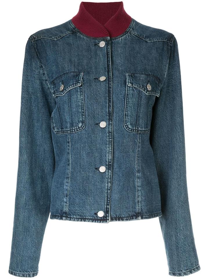 Chanel Vintage Contrast Collar Denim Jacket - Blue