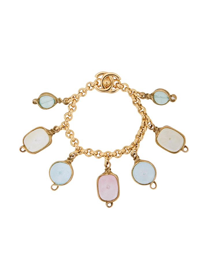 Chanel Vintage Logo Stones Bracelet - Metallic