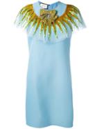 Gucci - Embellished Neck Dress - Women - Silk/polyamide/acetate/wool - 42, Blue, Silk/polyamide/acetate/wool