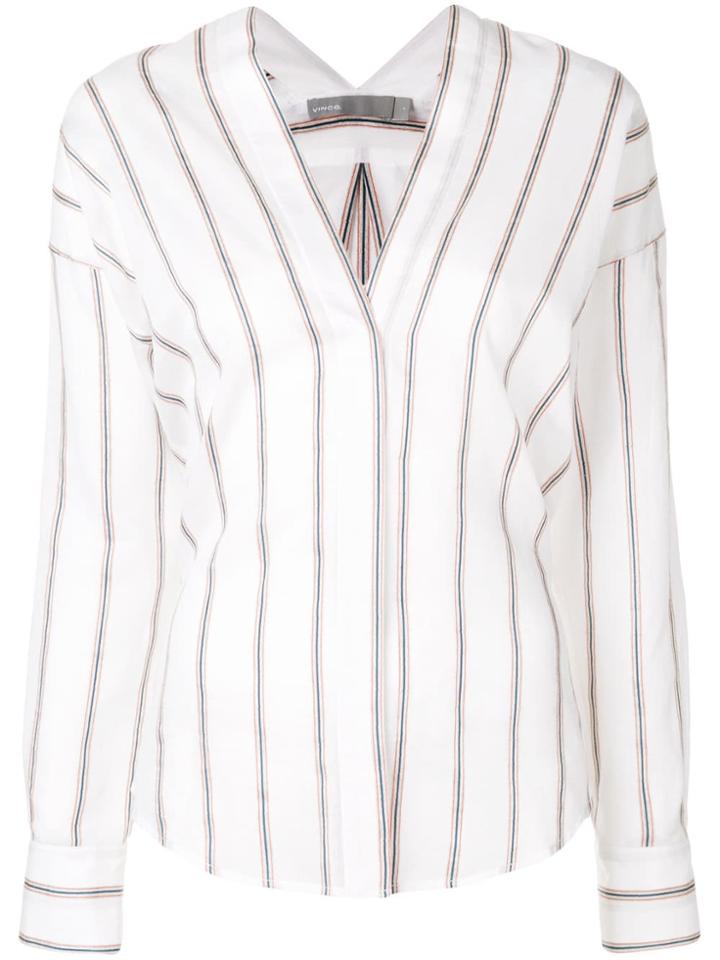 Vince Striped V-neck Shirt - White