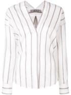 Vince Striped V-neck Shirt - White
