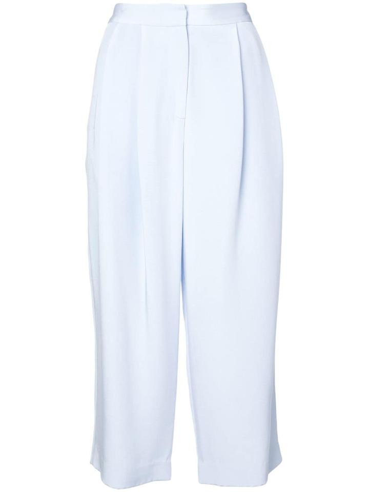 Adam Lippes Silk Crepe Pleat Front Culotte - Blue