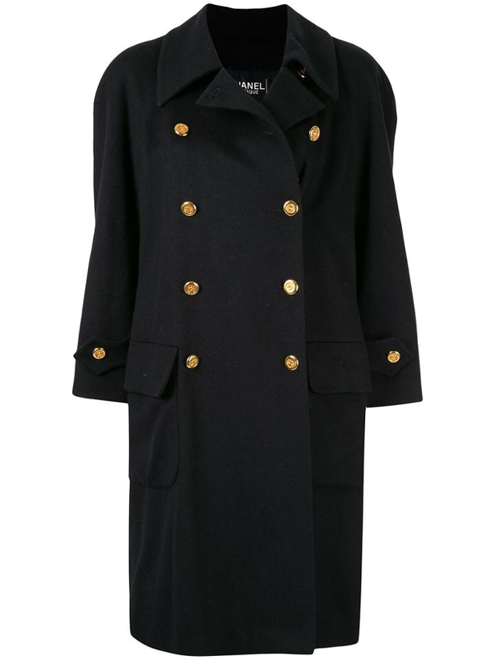 Chanel Pre-owned Cc Button Coat - Black