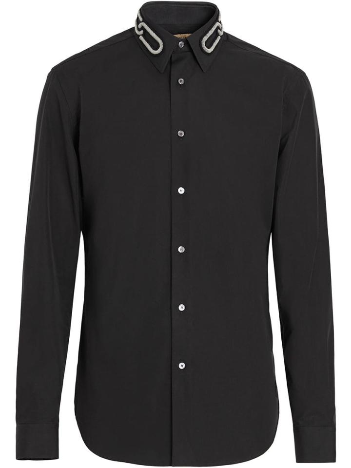 Burberry Slim Fit Bullion Link Cotton Poplin Dress Shirt - Black