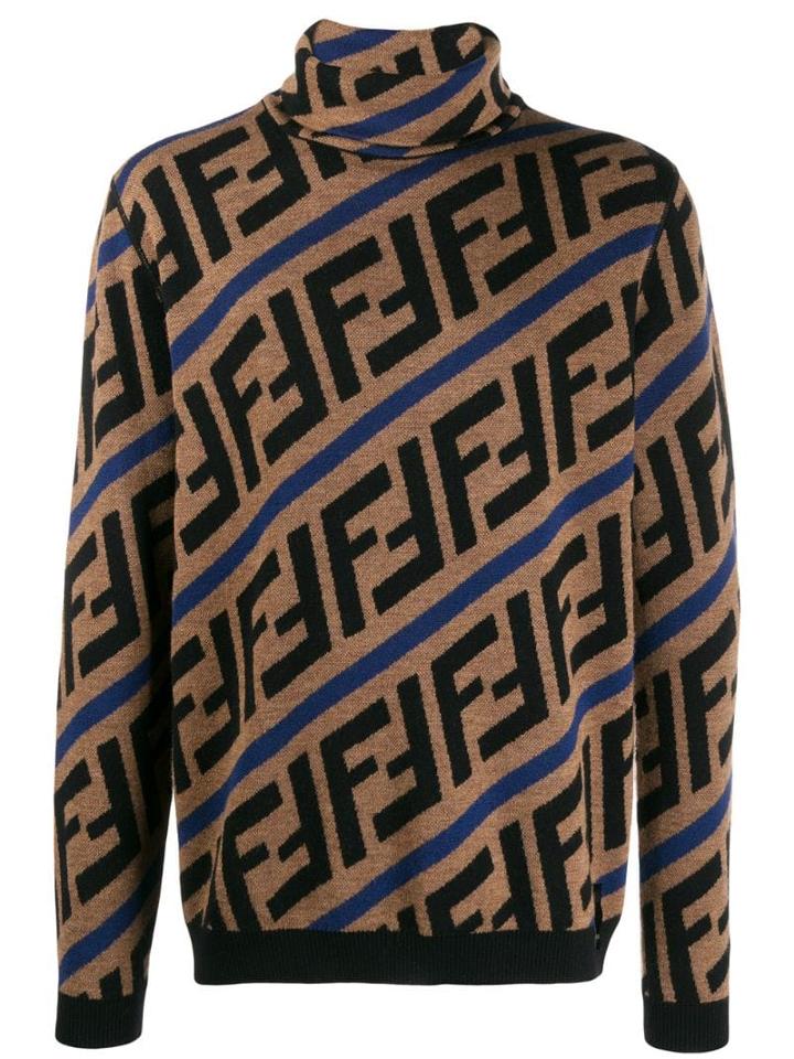 Fendi Zucca Logo Intarsia Turtleneck Jumper - Brown