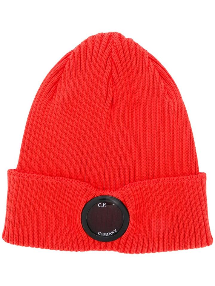 Cp Company Logo Button Beanie Hat - Orange