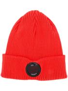 Cp Company Logo Button Beanie Hat - Orange