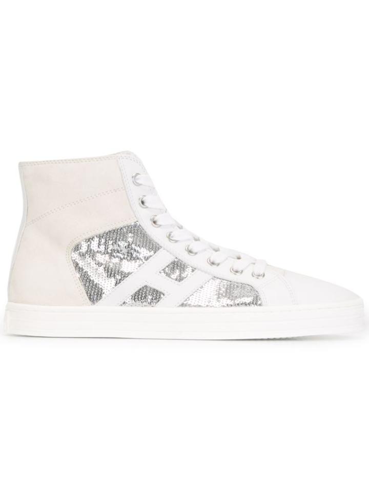 Hogan Rebel Sequin Detail Hi-top Sneakers, Women's, Size: 37.5, Grey, Leather/suede/pvc/rubber