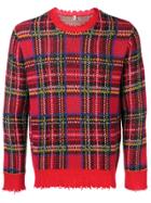 R13 Frayed Hem Plaid Sweater - Red