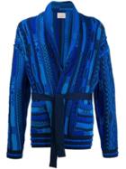 Laneus Belted Abstract Cardigan - Blue