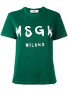 Msgm - Logo Print T-shirt - Women - Cotton - M, Green, Cotton