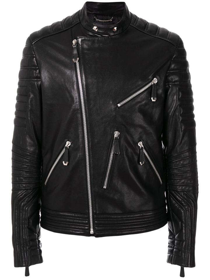 Philipp Plein Zipped Biker Jacket - Black