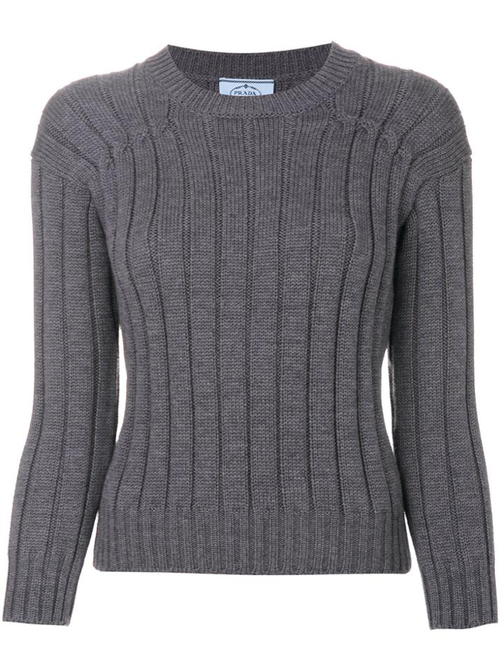 Prada Ribbed Knitted Sweater - Grey