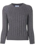 Prada Ribbed Knitted Sweater - Grey