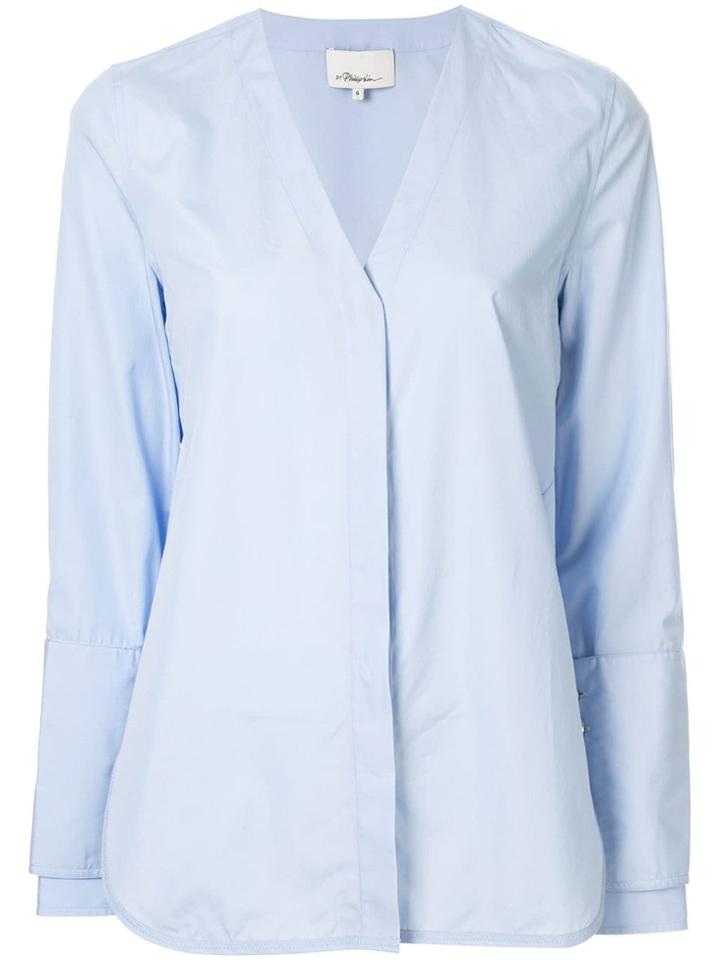 3.1 Phillip Lim Faux Pearl V Neck Shirt - Blue