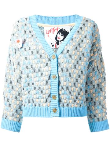 Jenny Fax Oversized Spot Knit Cardigan, Women's, Size: Medium, Blue, Polyester/acrylic/nylon/cotton