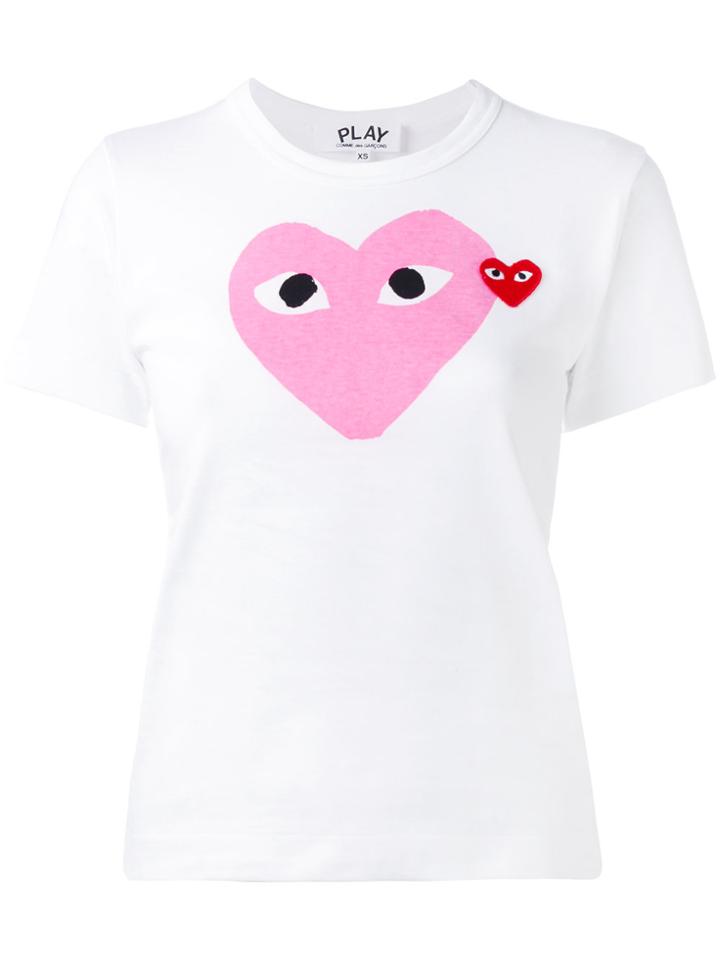 Comme Des Garçons Play Pink Heart Printed T-shirt - White