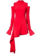 Alexis Asymmetric Mini Dress With Tie Cuffs - Red