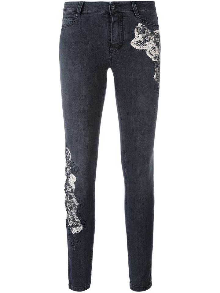 Ermanno Scervino Patch Detail Skinny Jeans, Women's, Size: 38, Grey, Cotton/spandex/elastane/polyester