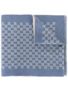 Gucci Logo Pattern Knit Scarf, Men's, Blue, Wool
