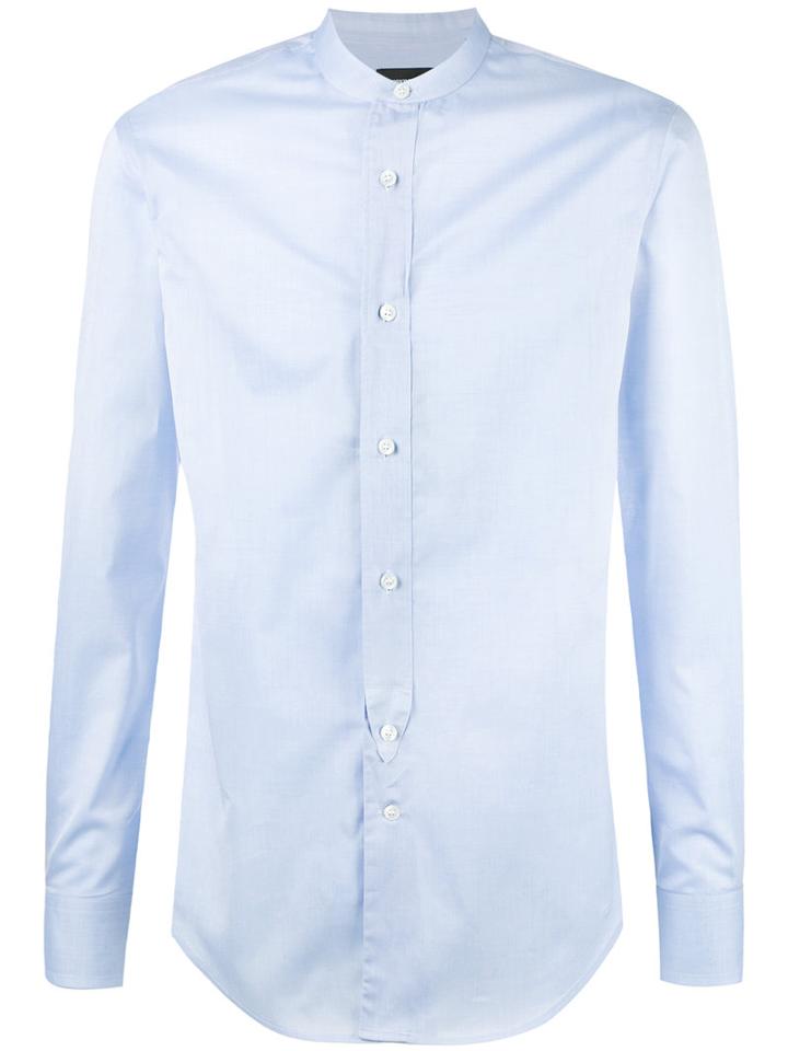 Emporio Armani Band Collar Shirt, Men's, Size: 40, Blue, Cotton