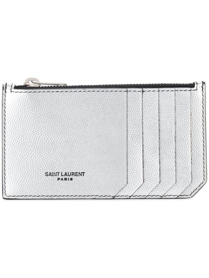 Saint Laurent Card Case With Zipper - Silver