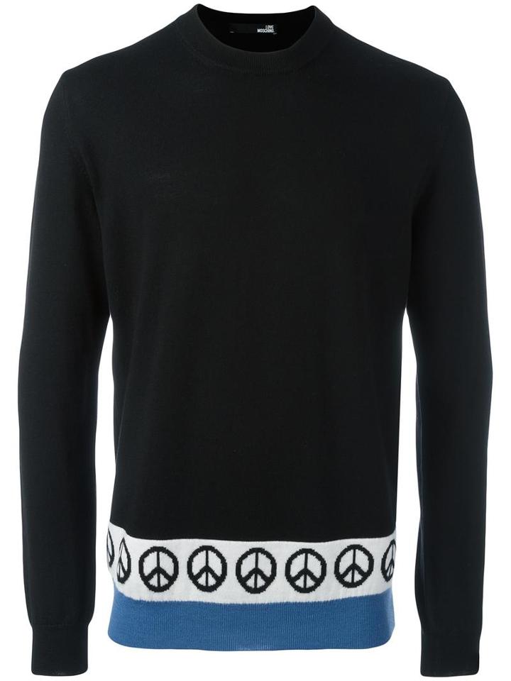 Love Moschino Peace Print Knit Sweater, Men's, Size: Xl, Black, Virgin Wool