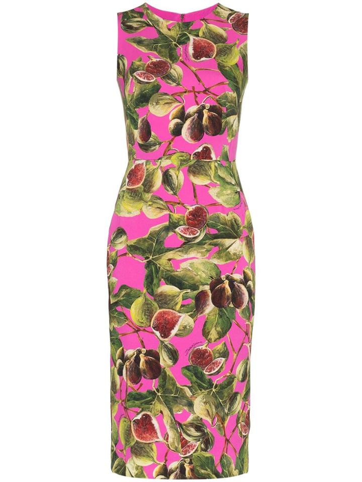 Dolce & Gabbana Fig Print Sleeveless Silk-blend Dress - Multicolour