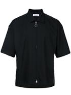 Zip Front Half Sleeve Shirt - Men - Polyester - S, Black, Polyester, Monkey Time