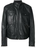 Just Cavalli High Collar Leather Jacket - Black