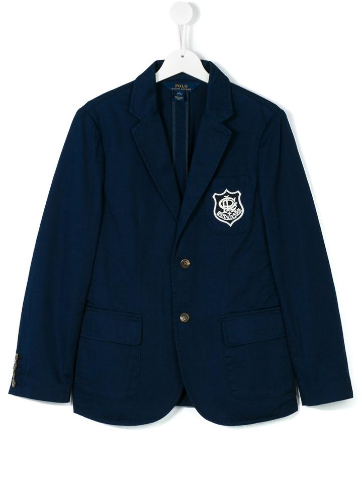 Ralph Lauren Kids - Embroidered Logo Blazer - Kids - Cotton - 14 Yrs, Blue