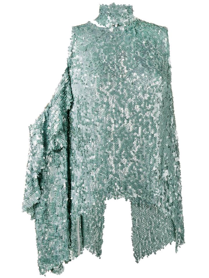 Magda Butrym - Sequin Embellished One Shoulder Top - Women - Silk/polyester/sequin - 34, Women's, Green, Silk/polyester/sequin