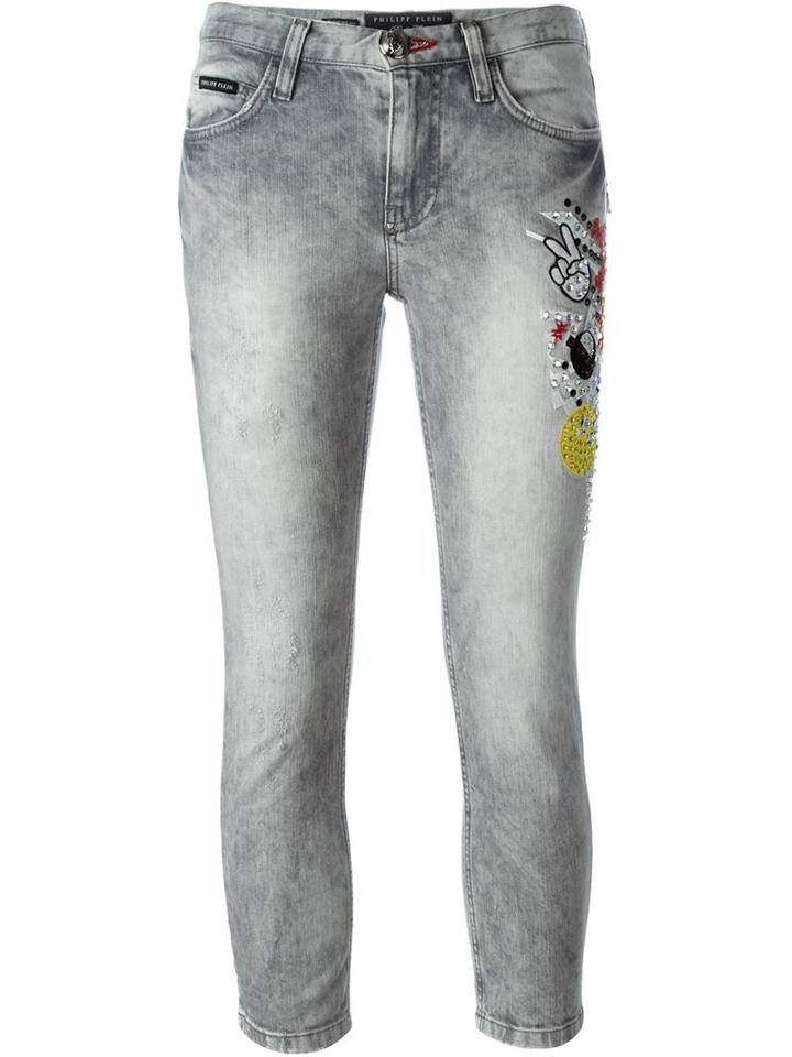 Philipp Plein Eat Me Cropped Jeans, Women's, Size: 28, Grey, Cotton/spandex/elastane