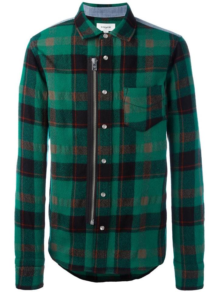 Coach Checked Shirt, Men's, Size: Large, Green, Cotton/wool