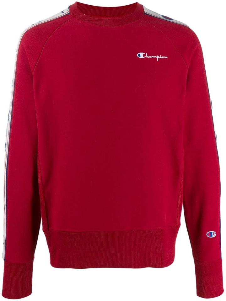 Champion Logo Print Stripe Sweatshirt - Red